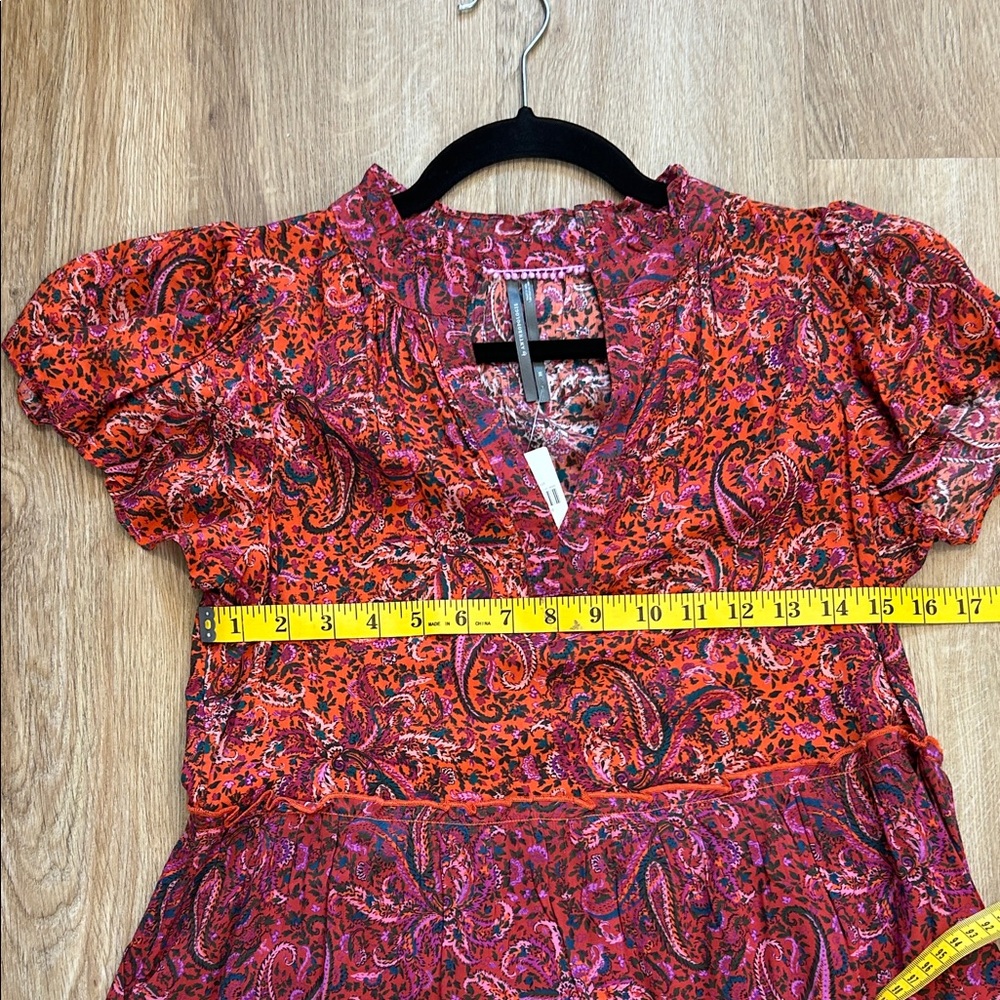 Paisley Tiered V-Neck Mini Dress in Red - Picture 10 of 12